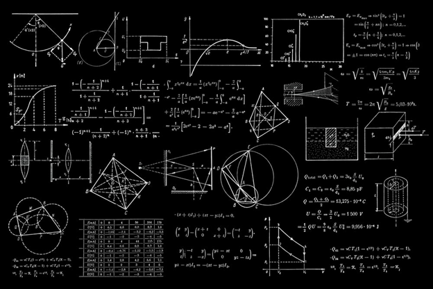 Several geometric shapes with mathematical equations.