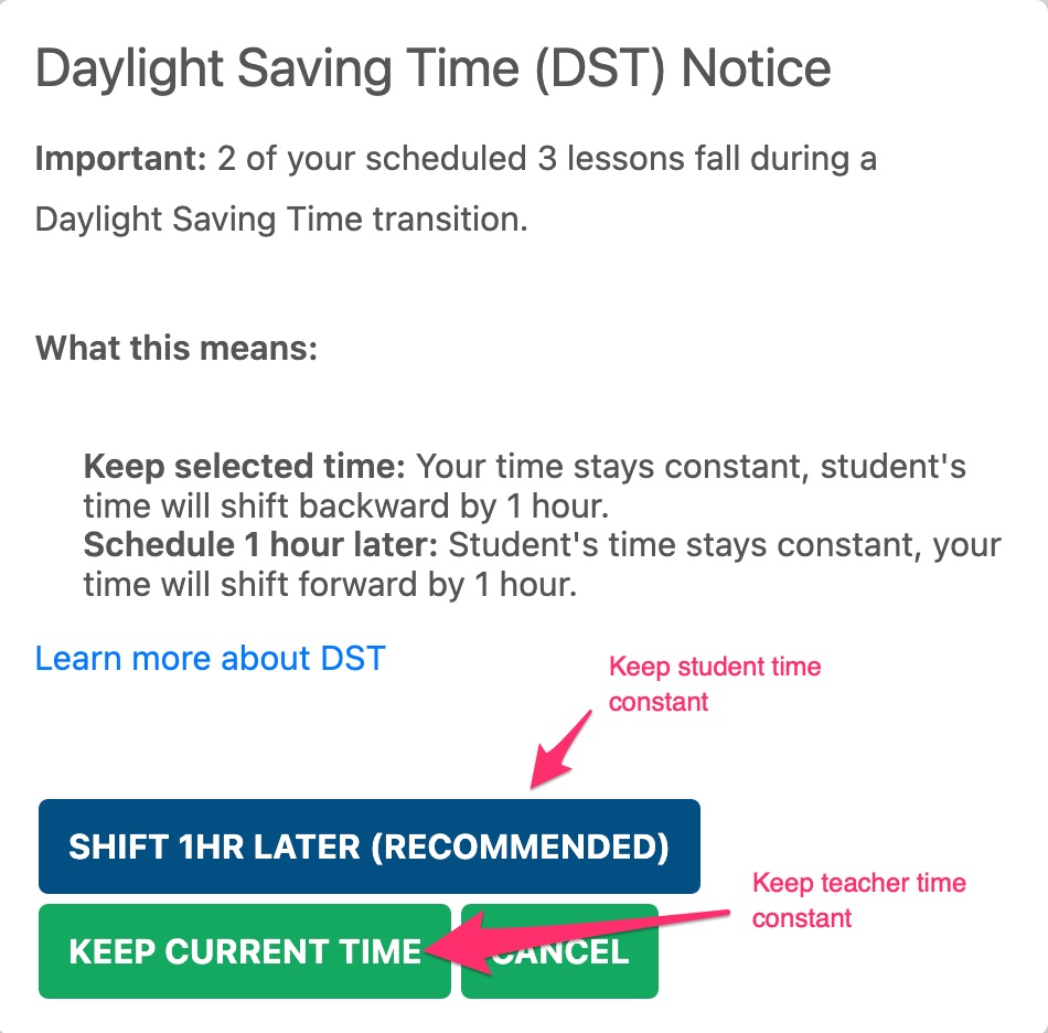 Does the platform handle DST time shifting? - Documentation image